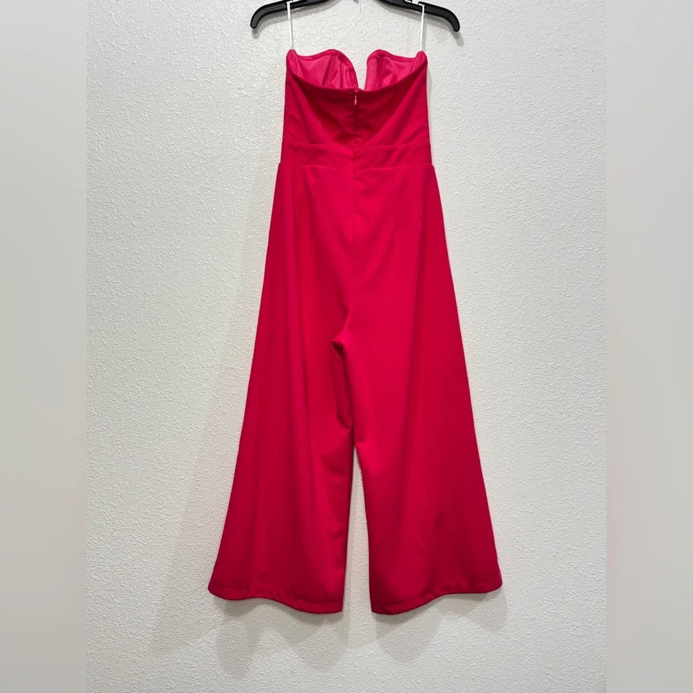 Lulu's Sexy Salmon Pink Red Strapless Jumpsuit Medium Wide Leg Cropped Womens - Picture 6 of 10